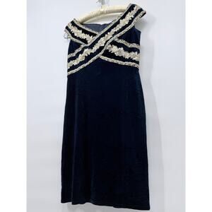 Vintage Tadashi Shoji Navy Blue Velvet Evening Dress size L